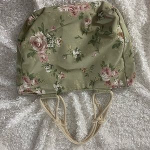Green Floral Canvas Bag with Rope Straps